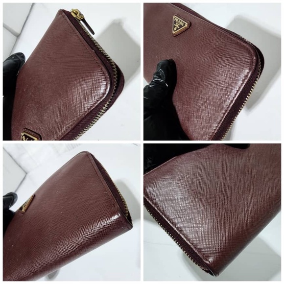 Authentic PRADA Saffiano Metal Zip Around Wallet Wine - Picture 7 of 14